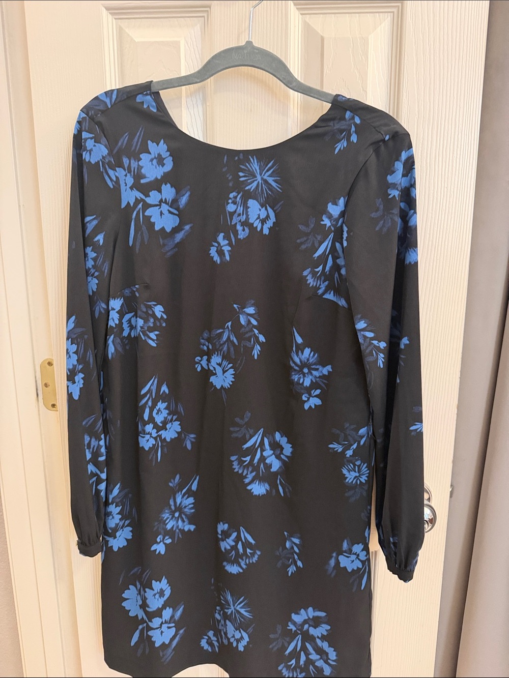 H&M Black Long-Sleeve Dress with Blue Floral Print